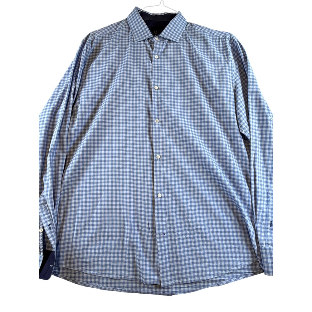 HM Mens Blue Gingham Check Button Down Shirt Long Sleeve XL Slim Fit Casual